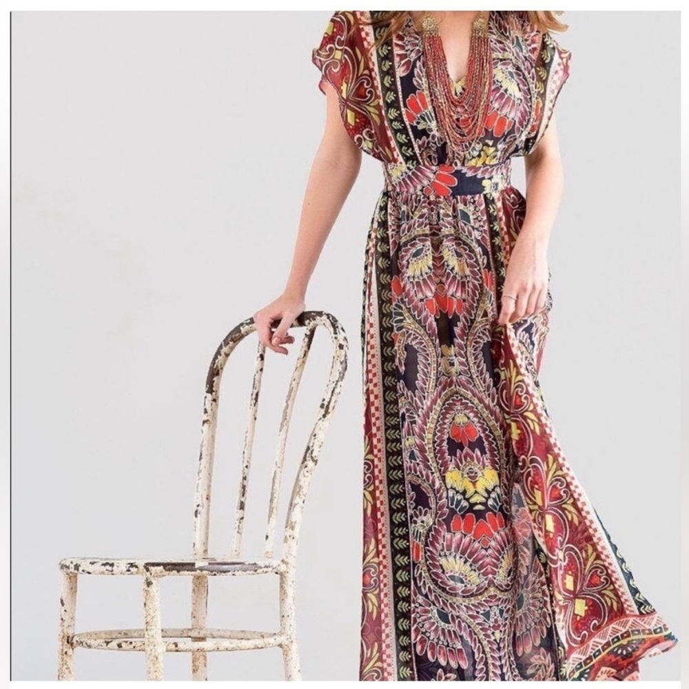HARPER Dress Size Small Multicolor VNeck maxi dress very feminine back zipper - Picture 1 of 8
